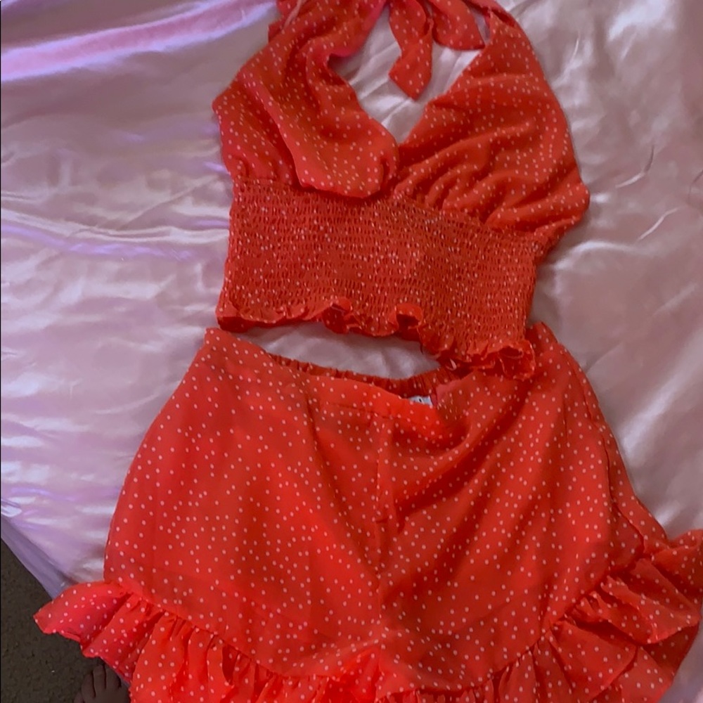 Orange and white polka dot 2 piece set